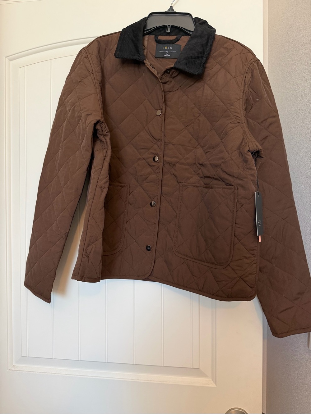New IRIS Quilted Brown Jacket with Black Cord Collar